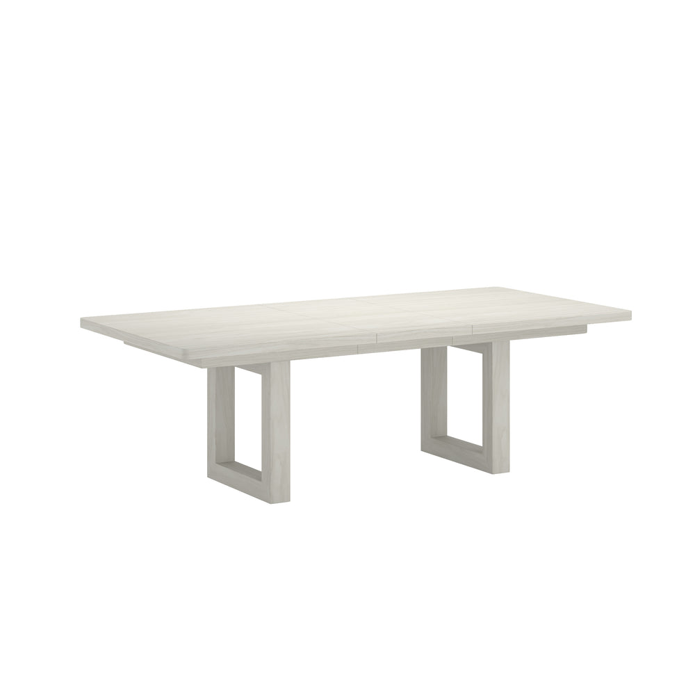 A.R.T. Furniture Cotiere Modern Rectangle Dining Table With Stylish Donut Legs & Adjustable Levelers For Versatility Linen Parawood Solids,Mixed Split Cathedral And Quarter White Oak Veneers,Fabric 299222-2349