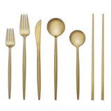 Hampton Forge Zephyr 28-Piece Gold Titanium Chopsticks & Flatware Set, Satin Finish