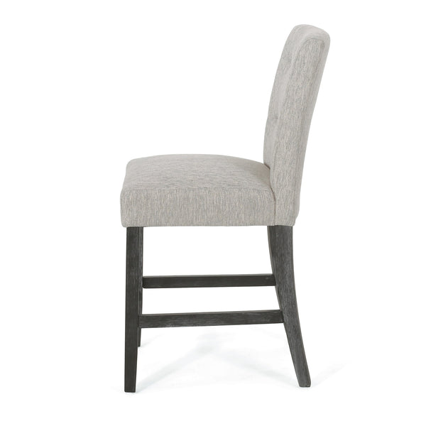 English Elm Christopher Knight Home® - Contemporary Button-Tufted Fabric Counter Stools Set of 2 with Espresso Legs, Waffle Stitch Comfort LIGHT GREY 71254.00LGRY