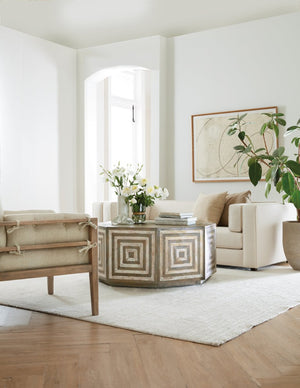 Hooker Furniture Commerce Octagonal Cocktail Table In Striped Mango Wood Finish With Plinth Base, Casters, Durable Craftsmanship Light Wood 7228-80022-05