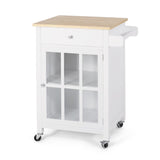 Christopher Knight Home® - Noble House - Maynard Contemporary Glass Paneled Kitchen Cart, Natural and White