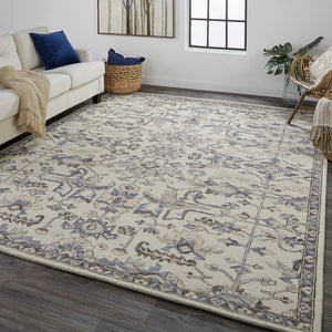 Feizy Rugs Fallon Hand-tufted Wool Rug - Rustic Floral Design In Placid Blues And Calming Creams For Cozy Homes Ivory,Gray Wool Fln8838fivygryc00