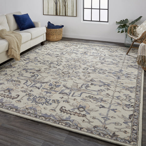 Feizy Rugs Fallon Hand-tufted Wool Rug - Rustic Floral Design In Placid Blues And Calming Creams For Cozy Homes Ivory,Gray Wool Fln8838fivygryc00