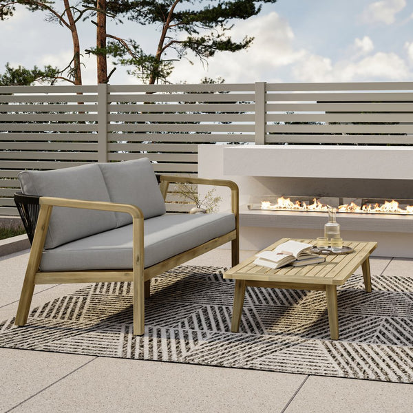 English Elm Palmetto Solid Acacia Outdoor Coffee Table in Light Teak — Handcrafted, Weather-Resistant 43.3"W B136P159371