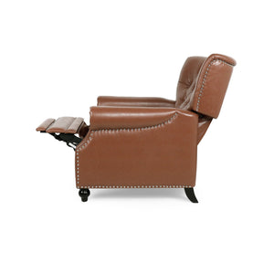 English Elm Christopher Knight Home® - Button Button Tufted Heavy Duty Manual Push-Back Recliner Chair with Nailhead Accents and Comfort Backrest Light Brown 71976.00PUCOGN
