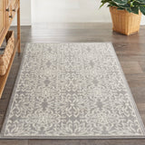 Nourison Jubilant JUB06 Machine Made Power-loomed Narrow Border Indoor Only Farmhouse Contemporary Rug Ivory,Grey, Grey 100% Polypropylene 99446785244