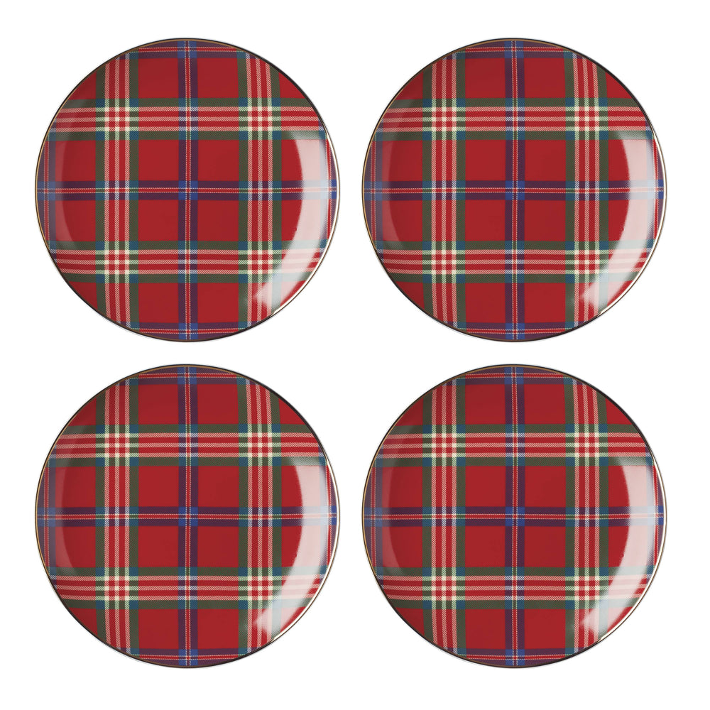 Lenox Holiday Red Tartan Accent Plates, Set of 4 Red, RED PORCELAIN 896528