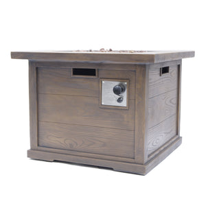 English Elm Outdoor Square Gas Fire Pit 40000 Btu Mgo Wood Grain Finish Propane Tank Enclosed 61907.00-40K