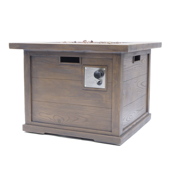 English Elm Outdoor Square Gas Fire Pit 40000 Btu Mgo Wood Grain Finish Propane Tank Enclosed 61907.00-40K