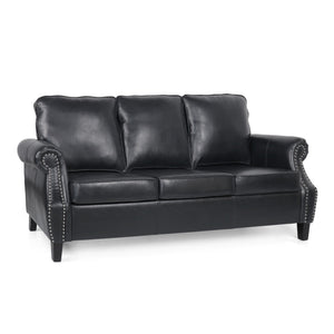 English Elm 3 Seater Pu Leather Sofa with Nailhead Trim Tapered Birch Legs for Modern Living 71405.00PUMDNT