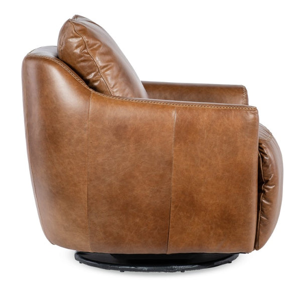 Hooker Furniture Beau Pecan Caramel Top-Grain Leather Swivel Chair With Touch Power Footrest And Tailored Topstitching CC612-PFSW-082