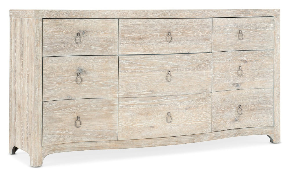 Hooker Furniture Serenity Coastal Nine-Drawer Oak Dresser With Surf Whitewash, Soft-Close Drawers & Cedar-Lined Storage 6350-90202-80