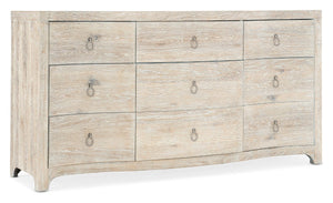 Hooker Furniture Serenity Coastal Nine-Drawer Oak Dresser With Surf Whitewash, Soft-Close Drawers & Cedar-Lined Storage 6350-90202-80