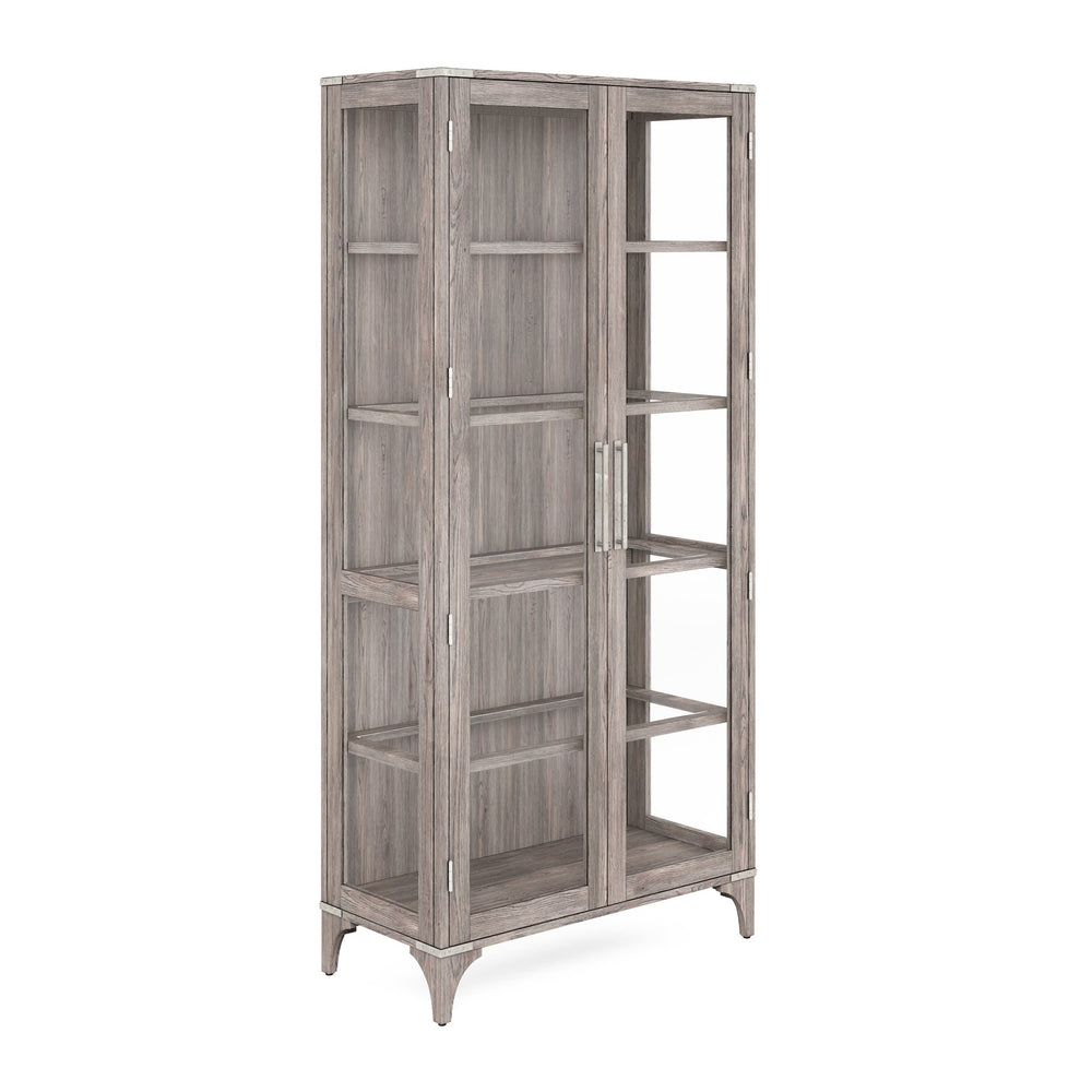 A.R.T. Furniture Sojourn Transitional Display Cabinet With Led Lighting, Glass Doors, And Adjustable Shelves In Ashen Finish Gray Materials, Ash Solids With Knotty Oak Veneers 316240-2311
