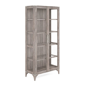 A.R.T. Furniture Sojourn Transitional Display Cabinet With Led Lighting, Glass Doors, And Adjustable Shelves In Ashen Finish Gray Materials, Ash Solids With Knotty Oak Veneers 316240-2311