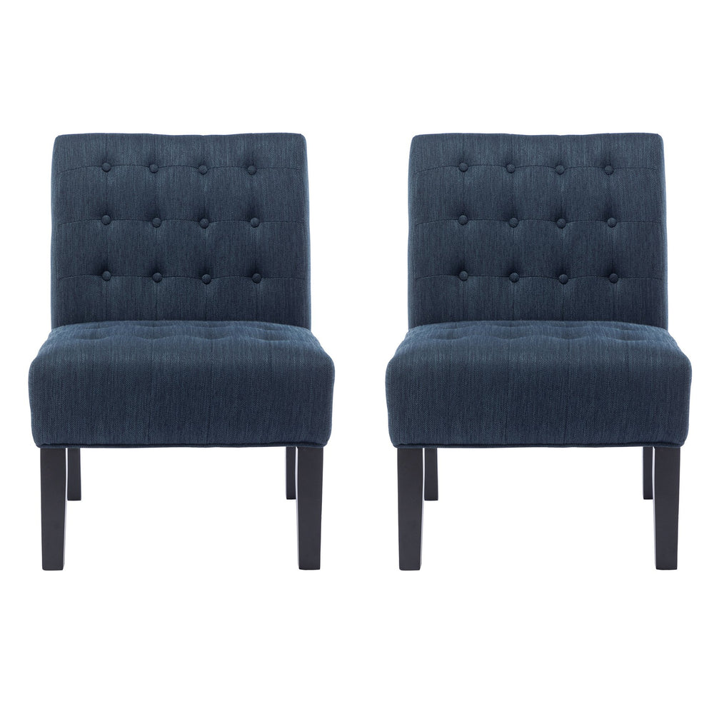 English Elm Accent Slipper Chairs Set of Two Button Tufted Plush Upholstered Living Room Pair 70752.00NBLU