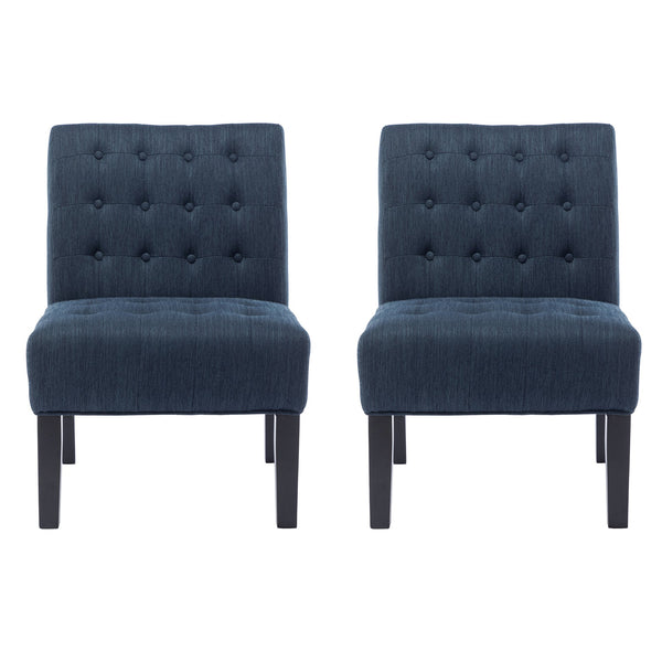 English Elm Accent Slipper Chairs Set of Two Button Tufted Plush Upholstered Living Room Pair 70752.00NBLU