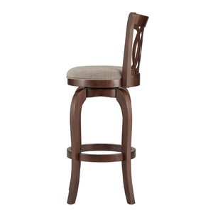 Homelegance By Top-Line Harvey Cherry Finish Scroll Back Swivel 29" Bar Height Stool Grey Rubberwood