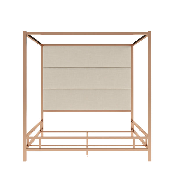 Homelegance By Top-Line Marcel Champagne Gold Canopy Bed with Linen Panel Headboard Champage Gold Metal