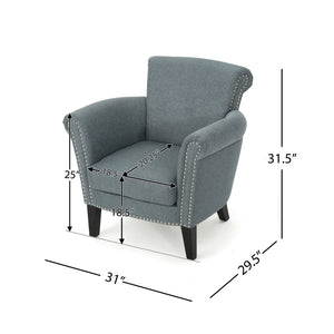 English Elm Christopher Knight Home® - CLUB Chair with Curved Silhouette and Nailhead Trim — Upholstered Luxury Accent Seat with Birch Legs Blue+Grey 31.5 L x 24.75 W x 23 H 60841.00STB