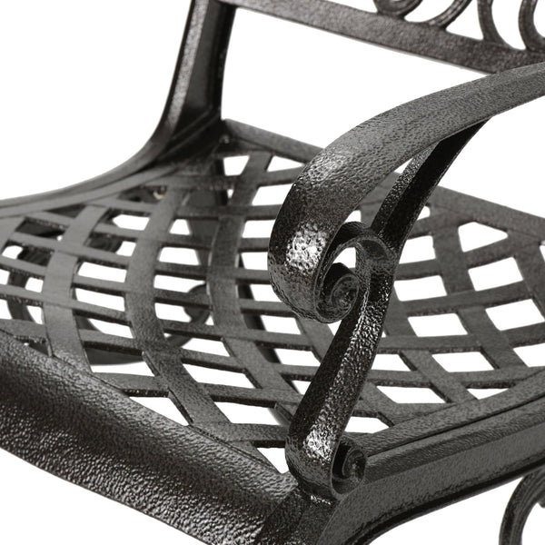 English Elm Phoenix Cast Aluminum Outdoor Dining Arm Chairs Ornate Lattice Scroll Garden Set Bronze 54589.00BZE