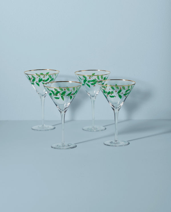 Lenox Holiday 4-Piece Martini Glass Set Red & Green, NO COLOR GLASS,CRYSTAL 893570