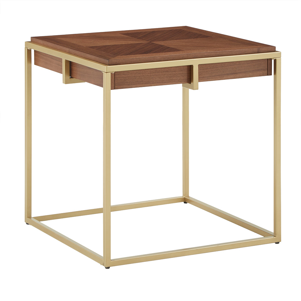 Homelegance By Top-Line Piper Square End Table with Gold Metal Base Natural Engineered Wood