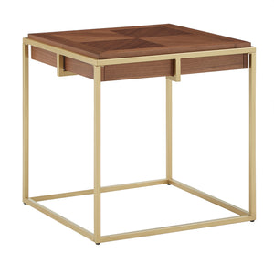 Homelegance By Top-Line Piper Square End Table with Gold Metal Base Natural Engineered Wood