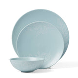 Oneida Roseto 12-Pc Stoneware Dinner Set, Embossed French Blue, Microwave-Safe