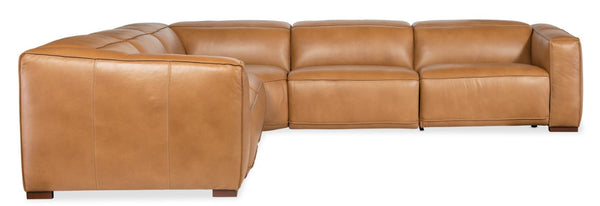Hooker Furniture Fresco Modular 5-Seat Sectional In Warm Caramel Semi-Aniline Leather With Power Recline & Headrests 134.00 L x 134.00W x 30.50H SS404-5PC4-080