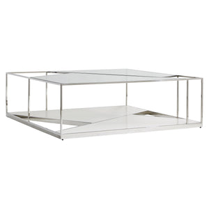 Bernhardt Bernhardt Maymont Cocktail Table — Tempered Glass Top, Polished Stainless Frame, Figured Sycamore Veneer Elegance 313011