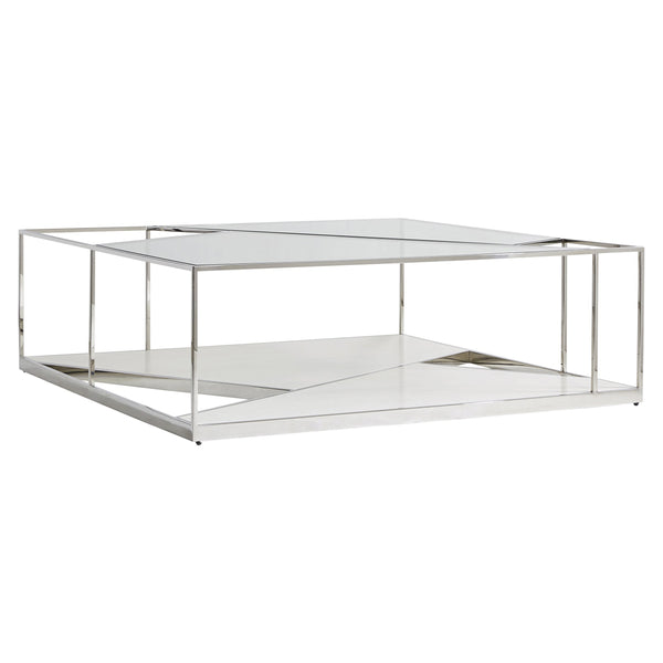 Bernhardt Bernhardt Maymont Cocktail Table — Tempered Glass Top, Polished Stainless Frame, Figured Sycamore Veneer Elegance 313011