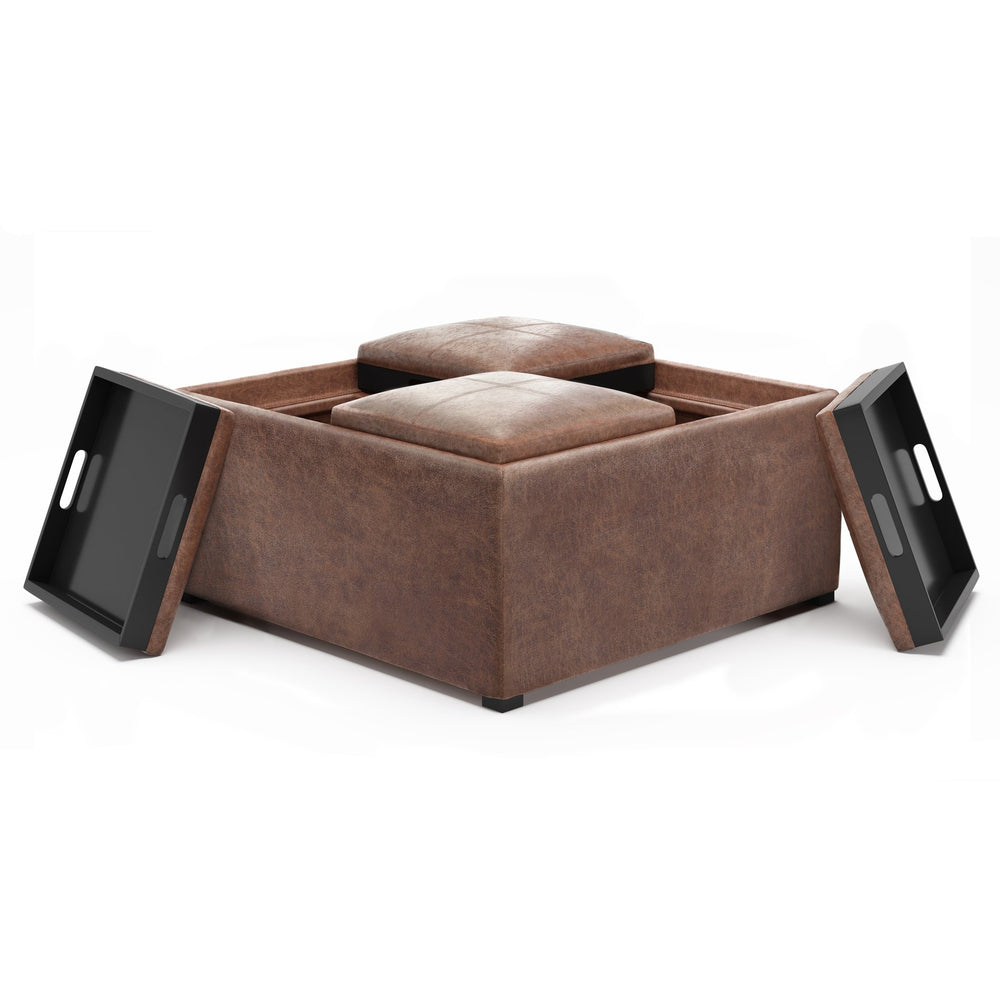 English Elm Avalon Square Storage Ottoman Coffee Table In Distressed Umber Brown - Versatile, Stylish & Functional B136P159752