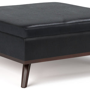 English Elm Owen Square Storage Ottoman - Midnight Black Faux Leather Coffee Table & Versatile Seating Solution B136P159168-GIGA