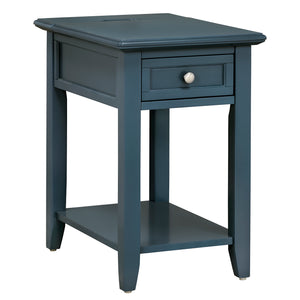 Homelegance By Top-Line Cerie 1-Drawer Side Table with Charging Station Blue Wood