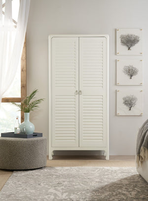 Hooker Furniture Serenity Coastal Wardrobe With Louvred Doors, Soft-Close Drawers & Shelves In Sandblasted Shell Finish 6350-90013-02