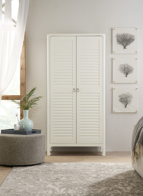 Hooker Furniture Serenity Coastal Wardrobe With Louvred Doors, Soft-Close Drawers & Shelves In Sandblasted Shell Finish 6350-90013-02