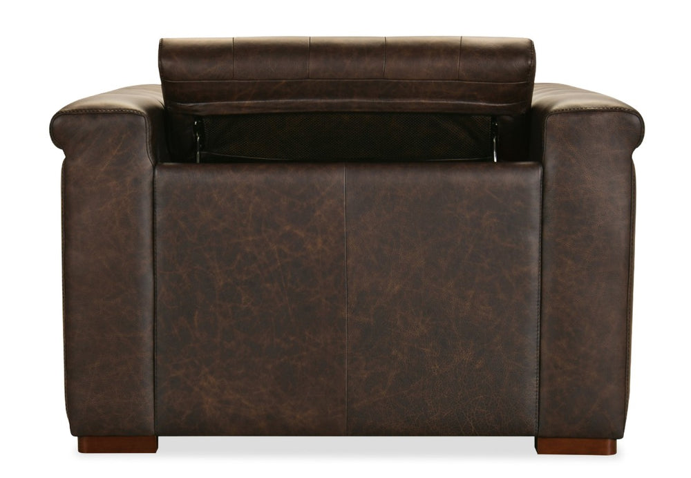 Hooker Furniture Savion Chesterfield Power Recliner In West Saddlewood Leather With Power Headrest, Nail Trim Finish SS435-PH1-089