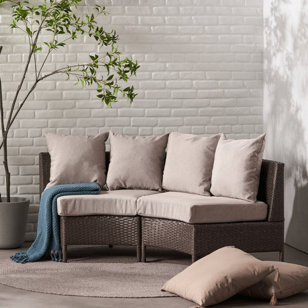 English Elm Christopher Knight Home® - PT LIMON SINGLE SOFA Curved Armless Outdoor/Indoor Faux Rattan Chairs with Water-Resistant Cushions and Heavy-Duty Iron Frame Brown 54786.00BRN