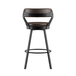 Homelegance By Top-Line Amir Faux Leather Metal Swivel 29" Bar Height Stools (Set of 2) Brown Metal
