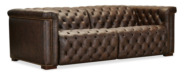 Hooker Furniture Savion Luxe Chesterfield 3-Seat Leather Sofa With Power Recliners, Headrests & Copper Nail Trim 43.00 L x 89.50W x 28.75H SS435-RLPPH-089