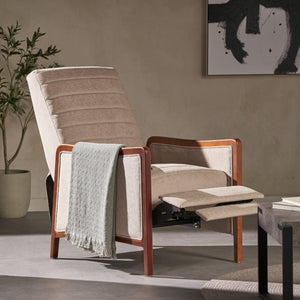 English Elm Christopher Knight Home® - Mid Century Modern Sand Fabric Recliner with Channel Stitch & Birch Wood Frame, Pushback Comfort 70451.00FSND