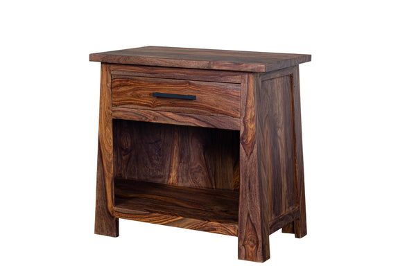 Porter Designs Kalispell Solid Sheesham Wood Nightstand With Hammered Metal Hardware & Craftsmanship Brown Wood 04-196-04-2439
