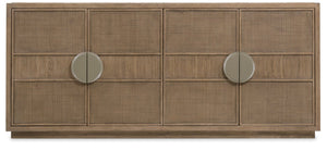 Hooker Furniture Sonnet Marble-Inset Dining Credenza With Woven Cane Doors, White Oak Veneer, Soft-Close Storage Elegance 6072-75900-85