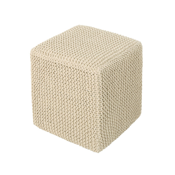 English Elm Christopher Knight Home® - KNITTED Foot Stool with Handcrafted Cotton Cover, Compact 17" Cube, Sturdy Versatile Accent Seat Beige 62665.00BGE