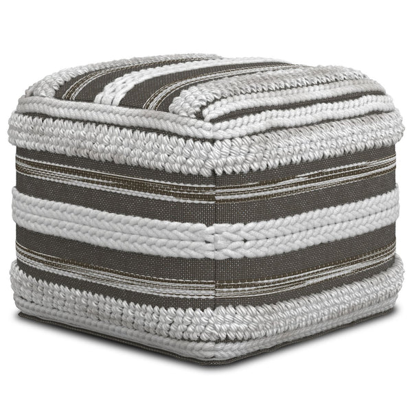 English Elm Sommer Handcrafted Square Pouf Natural Fabric Woven Texture, Supportive Polystyrene Fill, Multiuse Seat Gray B136P159328