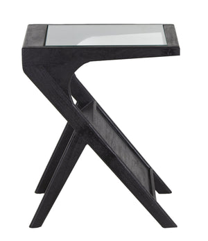 Porter Designs Porter Canberra Solid Mango Wood End Table With Glass Top - Modern Black Design For Stylish Spaces Black Wood 05-108-26-9487