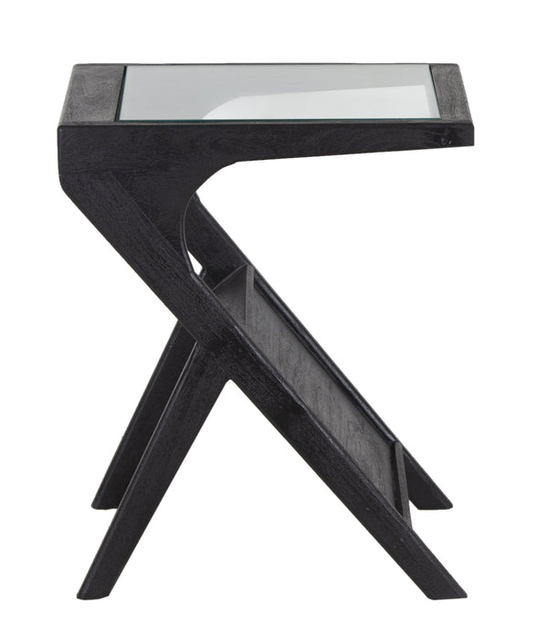 Porter Designs Porter Canberra Solid Mango Wood End Table With Glass Top - Modern Black Design For Stylish Spaces Black Wood 05-108-26-9487