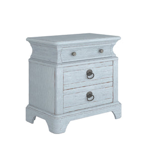 A.R.T. Furniture Summer Creek Nightstand - Shutter Blue Finish, 3 Drawers & Usb Chargers For Stylish Storage Solutions Blue Flakey Cathedral Oak Veneer,Parawood Solids 251143-1361