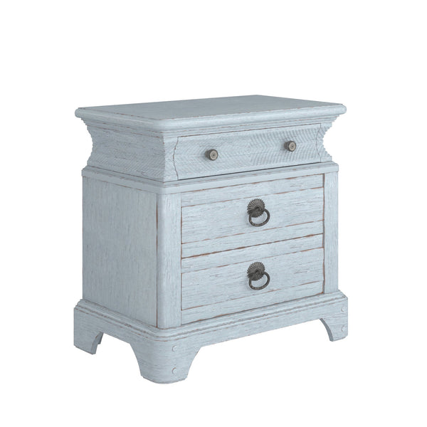 A.R.T. Furniture Summer Creek Nightstand - Shutter Blue Finish, 3 Drawers & Usb Chargers For Stylish Storage Solutions Blue Flakey Cathedral Oak Veneer,Parawood Solids 251143-1361